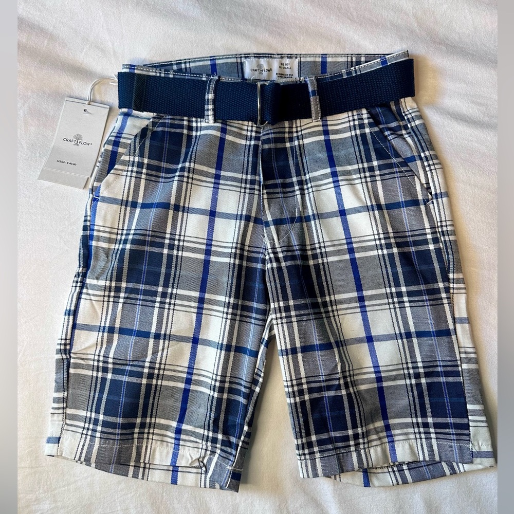NWT Boys Blue and White Plaid Flat Front Shorts from Craft + Flow